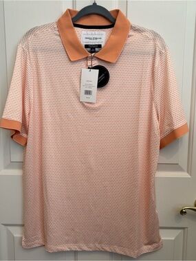 Men's Light Orange Short-Sleeve Golf Polo with Contrast Collar Thomas Sterling